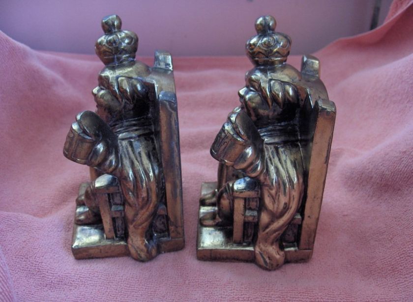 Vintage Metal Old King Cole Bookends Brass Finish  