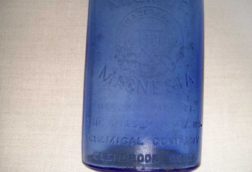 Vintatge Blue Milk Of Magnesia Embossed Bottle  