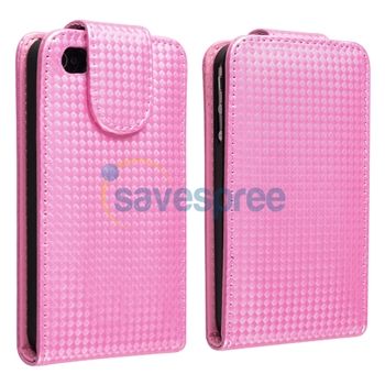 Pink Leather Case+Privacy Protector+Charger For iPhone 4 4th Gen 16G 