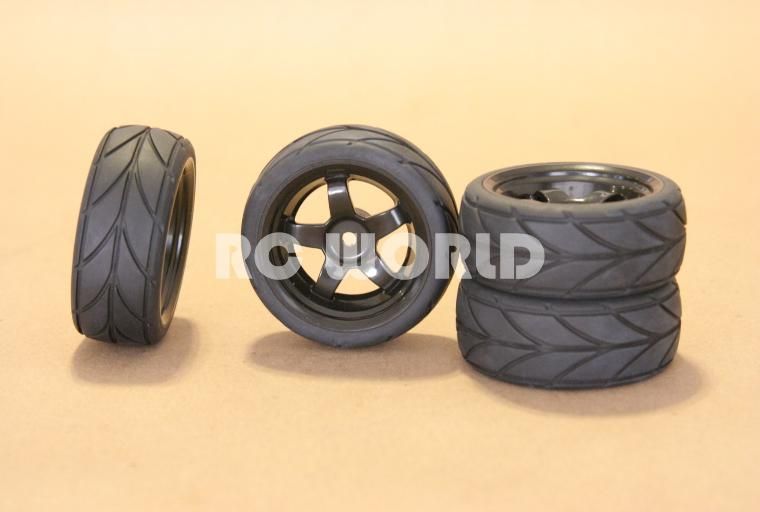 RC 1/10 CAR TIRES WHEELS RIMS PACKAGE SEMI SLICKS KYOSHO TAMIYA HPI 