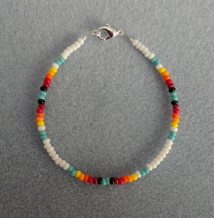 White, Turquoise Beaded Bracelet Native American All Sz  