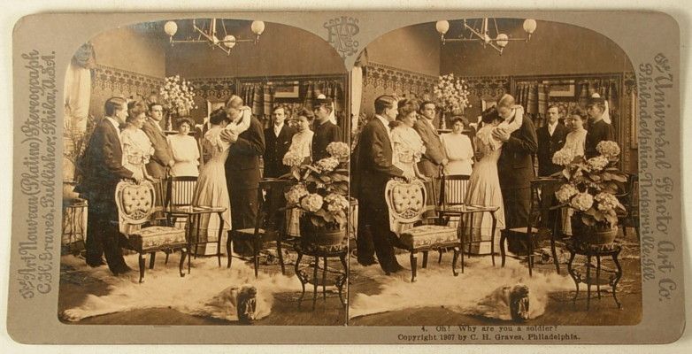 SOLDIER BEAR SKIN RUG INTERIOR STEREOVIEW GRAVES 1907  