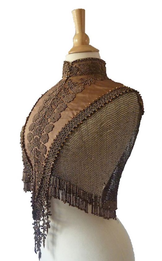 Museum Deaccession Victorian Brown Silk Faille Beaded Evening Mantle 