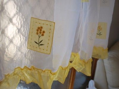 Ruffles Embroidery Flower Sheer Curtain With Valance  