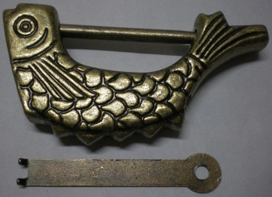 Vintage Oriental Metal Door Cabinet KEY LOCK Hardware  