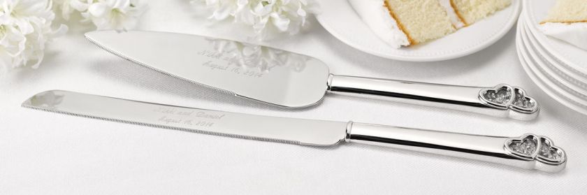 Lifetime Love Double Hearts Wedding Cake Serving Set Knife Server Bead 