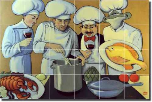 Harrison Chef Fish Art Kitchen Decor Ceramic Tile Mural  