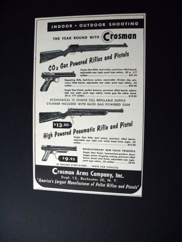 Crosman CO2 & Pneumatic Rifle Pistol 1953 print Ad  