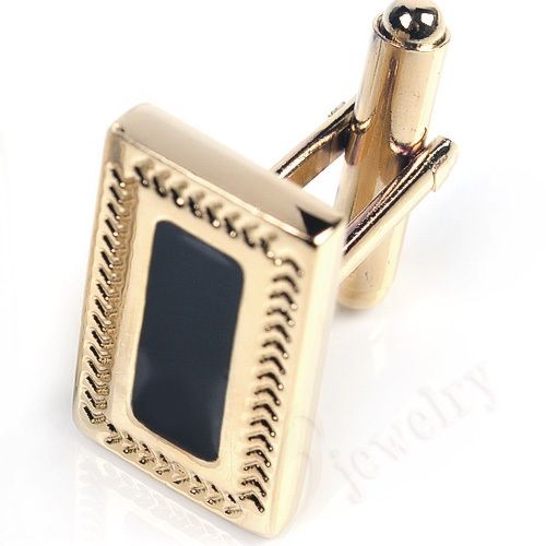 MIRROR BLACK ORNATE GOLD MENS SUIT CUFF LINK CUFFLINKS  