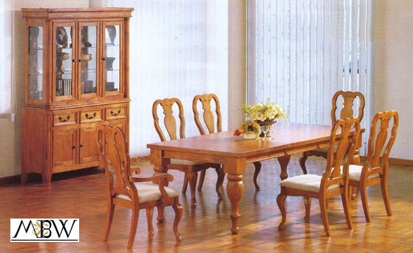 Piece Queen Anne Pine Wood Dining Room Suite  