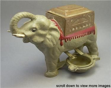 Antique Vintage Cast Iron Elephant Cigarette Box Holder & Dispenser 