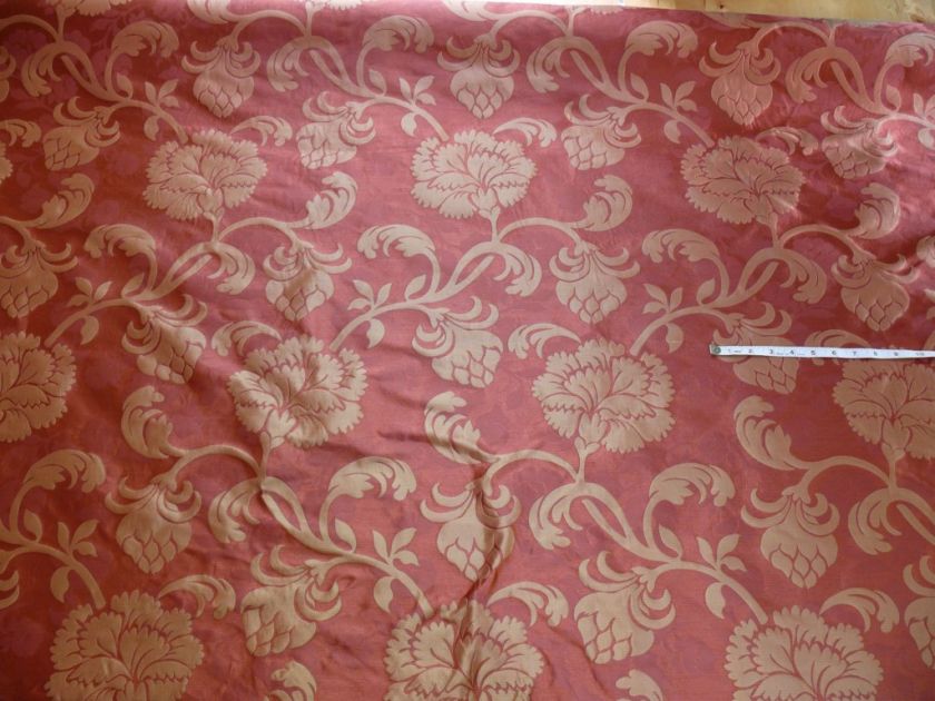 100% SILK LAMPAS CARNATION CREWEL TERRI COTTA RED YD  