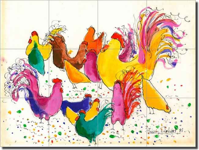 Siebert Chickens Rooster Ceramic Tile Mural Backsplash  