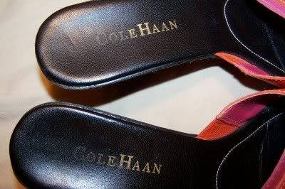 COLE HAAN Wedge Leather SANDALS Orange Pink Black Brazil Size 8  