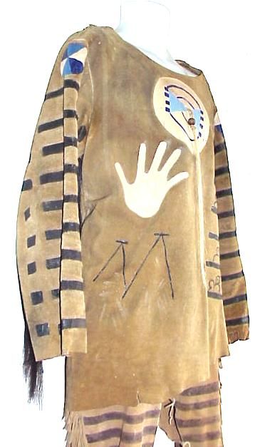 INDIAN FRINGED HANDPAINTED BUCKSKIN HORSEHAIR OUTFIT  