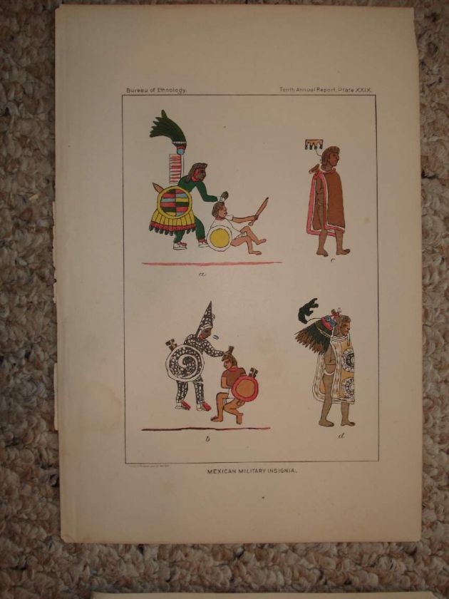 ANTIQUE MEXICAN MEXICO INDIAN MILITARY DRAWING PRINT NR  