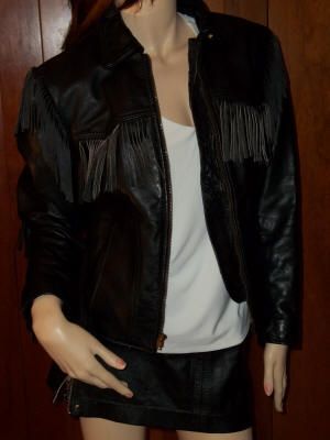 DESCRIPTION VTG 80S BLACK LEATHER PUNK BIKER SKINNY JACKET 