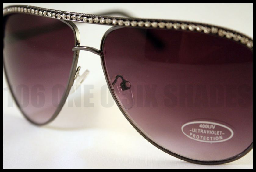 AVIATOR Rhinestone Classic Sunglasses Gun Metal New  