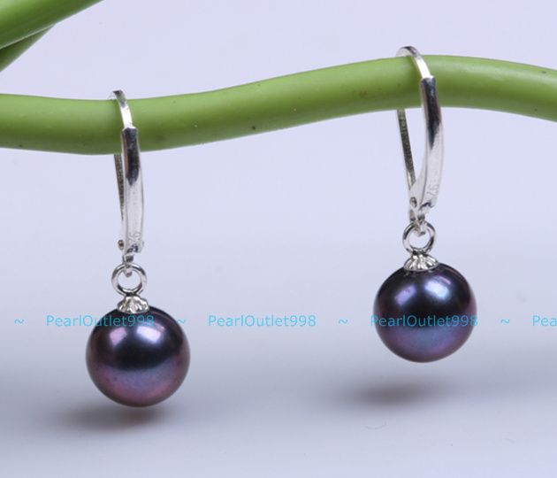 WHOLESALE LOTS 5 PAIRS 9MM BLACK PEARL SILVER EARRINGS  