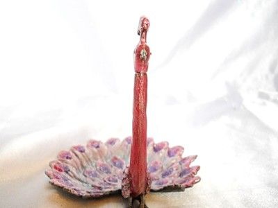 New Enameled Pink Peacock Ring Holder  