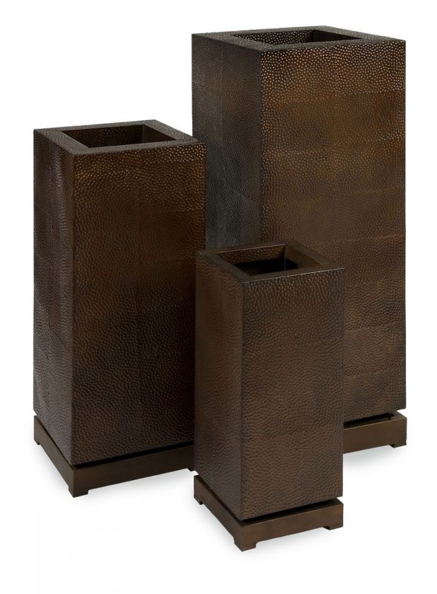 Tall Fifth Avenue Bronze Copper Modern Planters Set/3  