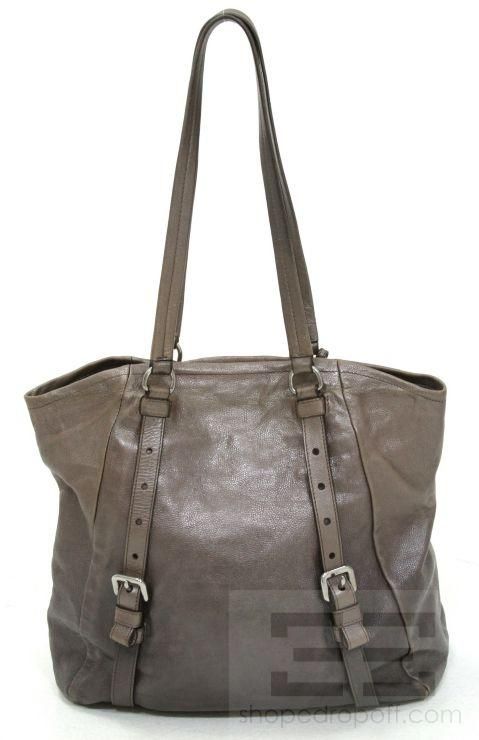 Prada Pewter Metallic Leather Tote Handbag  