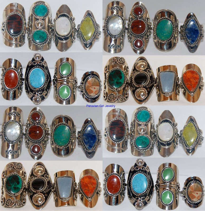 SEMI PRECIOUS STONE RINGS PERUVIAN PERU ALPACA SILVER  