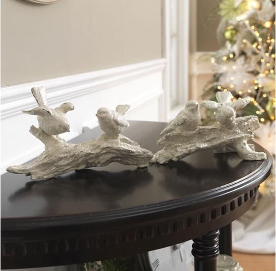   GLITTERED BIRDS ON BRANCH from RAZ IMPORTS EVERGREEN COLLECTION  