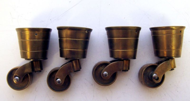 SET 4 ANTIQUE CASTERS CASTORS WHEELS ROLLERS BRASS 3  