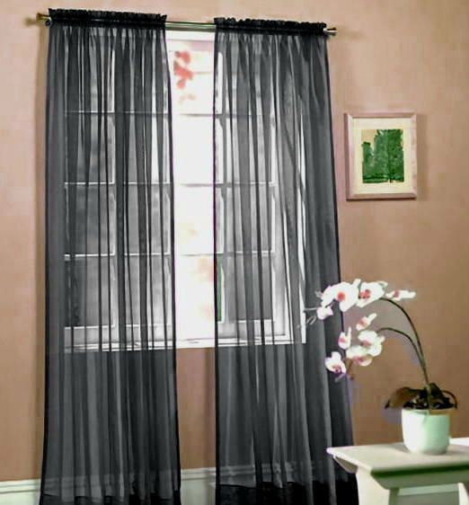 Piece Sheer Voile Window Curtain Panel   Solid black NEW  