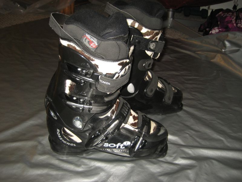 ROSSIGNOL SOFT 1 WOMENS SKI BOOTS Animal Print Calfskin ZEBRA Mondo 