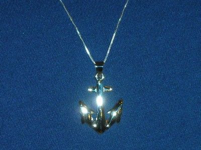 STERLING SILVER SHARK ANCHOR NAUTICAL PENDANT NECKLACE  