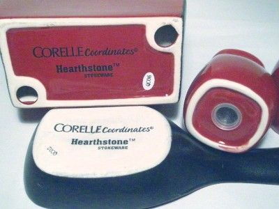 CORELLE HEARTHSTONE CHILI RED NAPKIN SPOON REST SHAKERS  