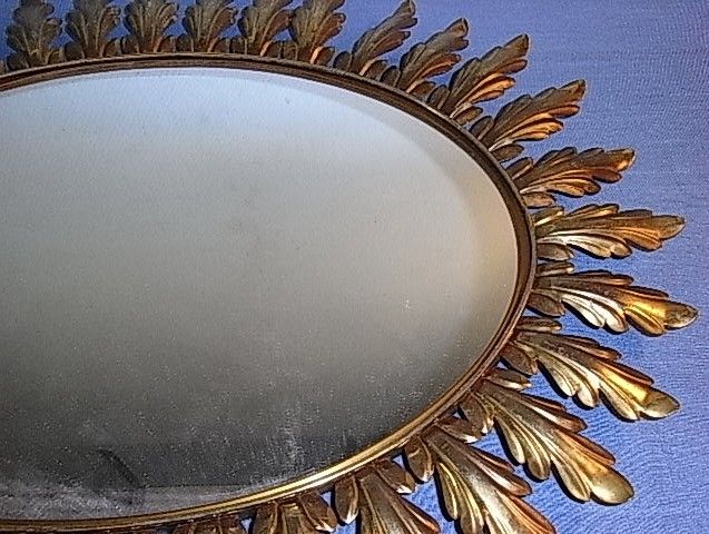 So16 * GILDED METAL BRASS STARBURST SUNBURST MIRROR 1960´S GERMAN MID 