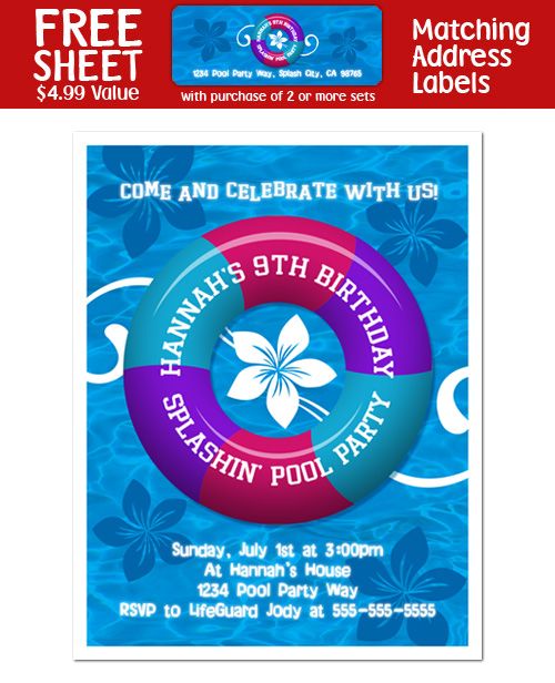 SWIM POOL Birthday Party INVITATIONS  