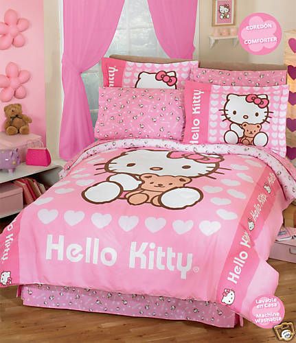 Hello Kitty Love Pink Girls Comforter Bedding Set Twin  