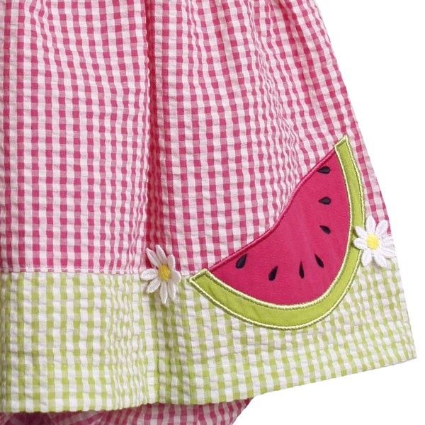 ADORABLE fuschia pink & lime Watermelon seersucker Summer sun dress 