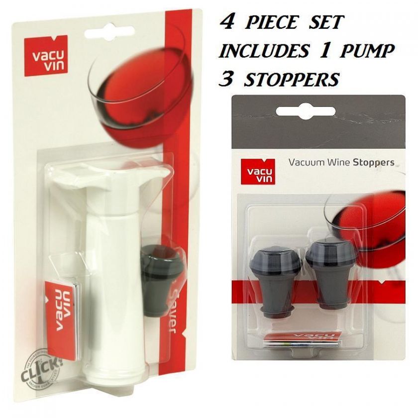 Wine Cork Vacuvin Stopper Wine Saver & Pump Combo 4pc.  