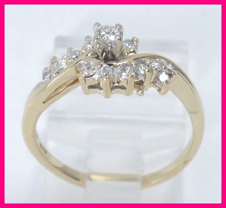 14k Yellow Gold Round Diamond Cluster Engagement Ring .25ct  